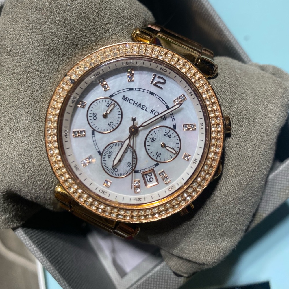 Michael Kors Rose Gold and White Chronograph Watch